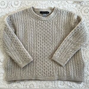 Irelandseye knit gray virgin wool fisherman crewneck sweater
